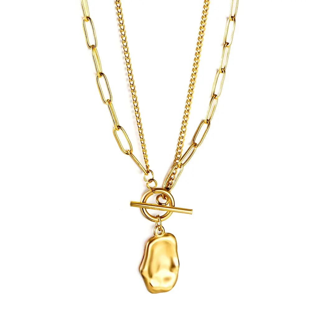 Double-Layer Necklace with Hammered Pendant